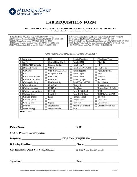 Lab Requisition Form Template