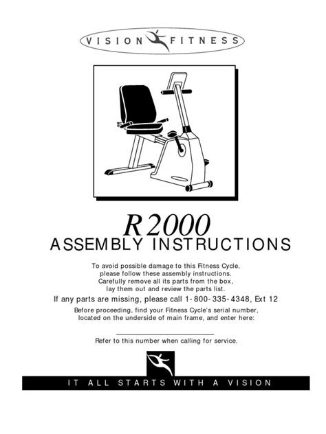 Trek Vision Fitness R2000 Semi Recumbent Bike Assembly Instructions