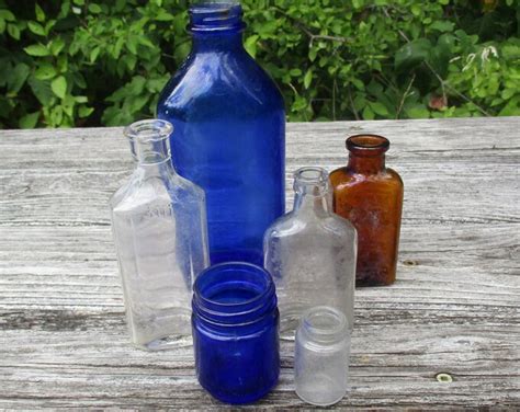 Vintage Glass Bottle And Jar Set 6ct 8075x Etsy