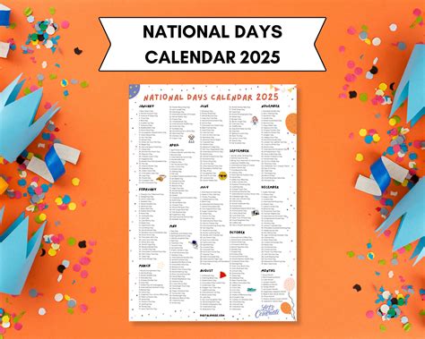 National Days Calendar Printable | 2025 National Holidays Calendar
