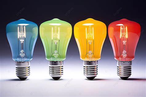 Four Different Designs Of Colored Light Bulbs Background, Luck, Incandescent Lamp, Energy ...