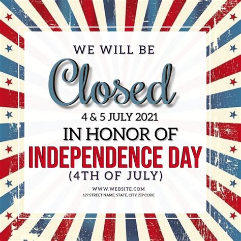 Independence Day Shop Closed Notice Template Postermywall