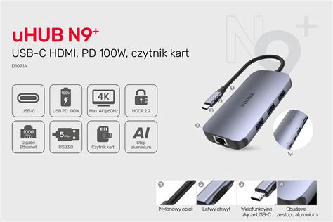 Unitek Hub N9 Usb C Hdmi Pd 100w Czytnik Kart Konsorcjum Fen