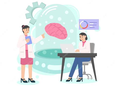 Premium Vector | Illustration a cartoon of two doctors in front of a brain with a chart showing ...