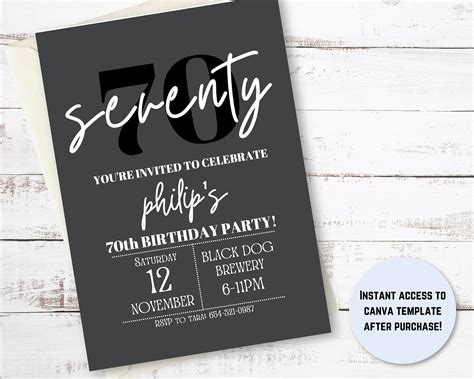 Editable 70th Birthday Party Invitation For Men Printable Man Birthday Invite 70th Birthday