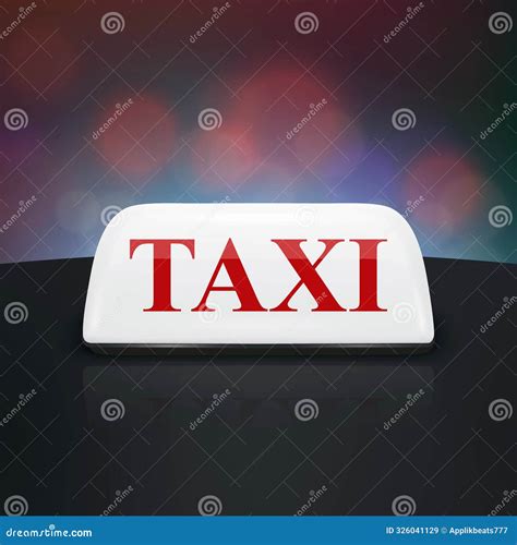 Vector 3d Taxi Car Sign Closeup On The Roof Of A Car On A Blurred City