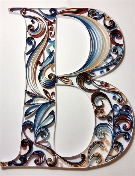 Quilled Letter B Monogram Swirled Blue Burgundy Cream Quilling Letters Quilling Art Quilling