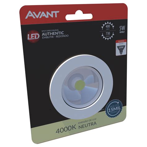 Spot Led De Embutir 5w Redondo Direcionável Luz Neutra Avant