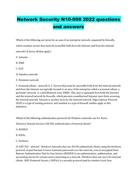 Network Security N10 008 2022 Questions And Answers Browsegrades