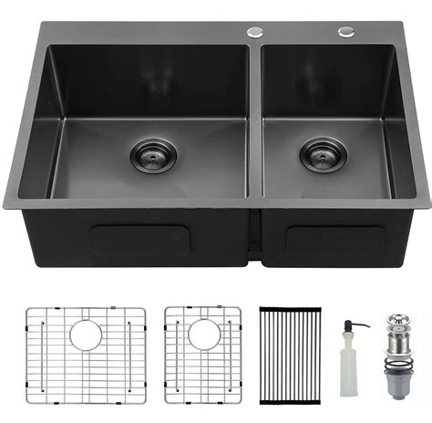 Gudsink Above Counter Double Bowl Wash Kitchen Sink Handmade Stainless