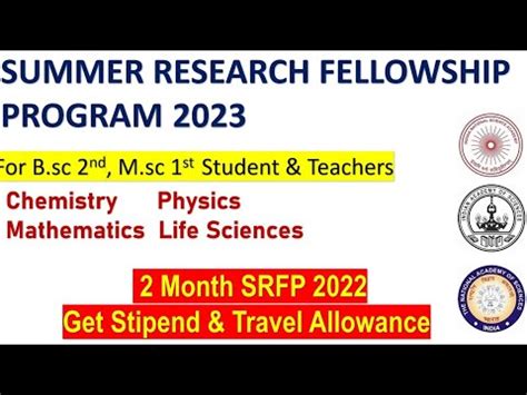 Summer Research Fellowship Program Ll For B Sc M Sc Teachers Ll