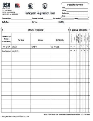 Fillable Online Usawaterski Participant Registration Form USA Water