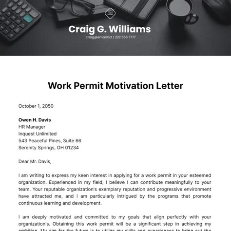 Free Work Permit Motivation Letter Template To Edit Online