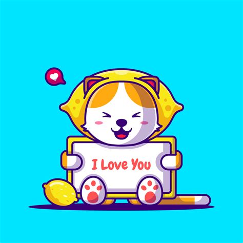 Cute Cat Wearing Lemon Costume Cartoon Illustration 3456642 Vector Art