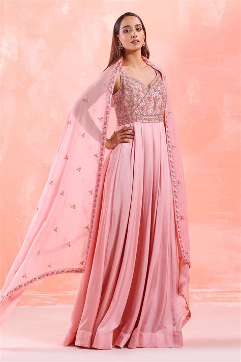 Buy Pink Silk Organza Embroidery Sequin Bodice Anarkali Gown With