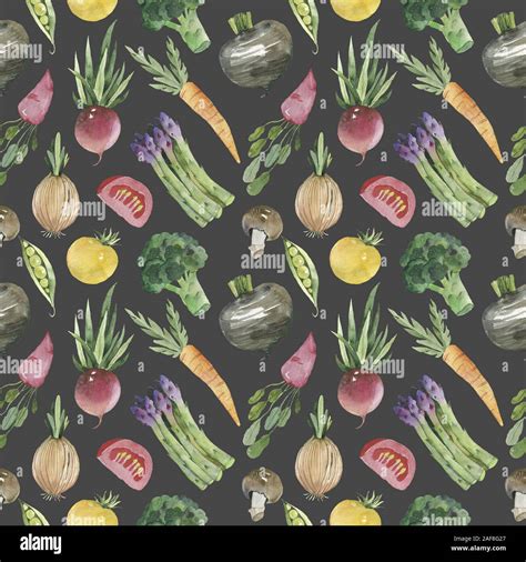 Watercolor Vegetable Seamless Pattern On White Background Beetroot