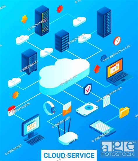 Cloud Service Flowchart Vector Flat D Isometric Illustration Of