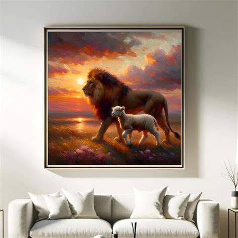 Lion and the Lamb Christian Painting. Impressionism. Jesus is Lion and ...