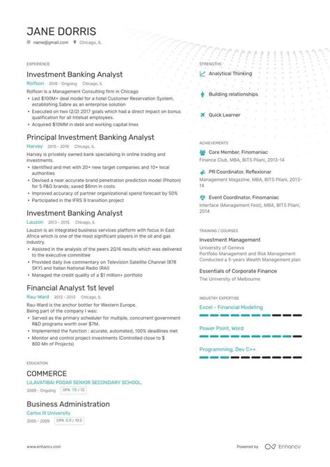 Investment Banking Analyst Resume 8 Step Ultimate Guide For 2020 Enhancv