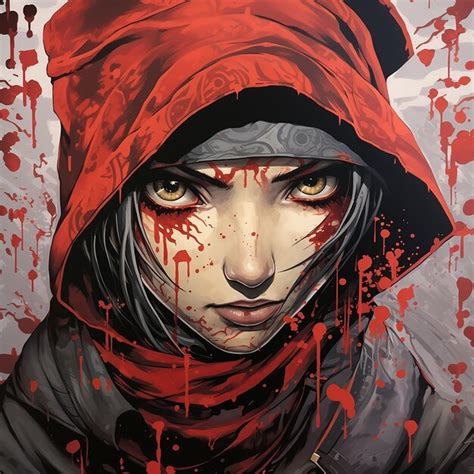 Premium Ai Image Fierce Female Ninja Warrior With Glowing Red Eyes
