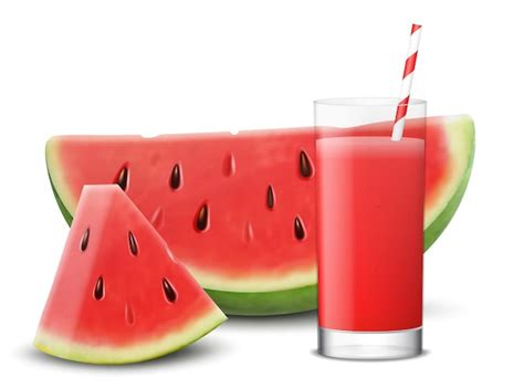 Premium Vector Watermelon Juice Or Smoothie In Glass With Straw Half And Piece Of Watermelon