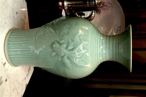 Koi Fish Celadon Vase Chinese Porcelain 12 14 High Etsy