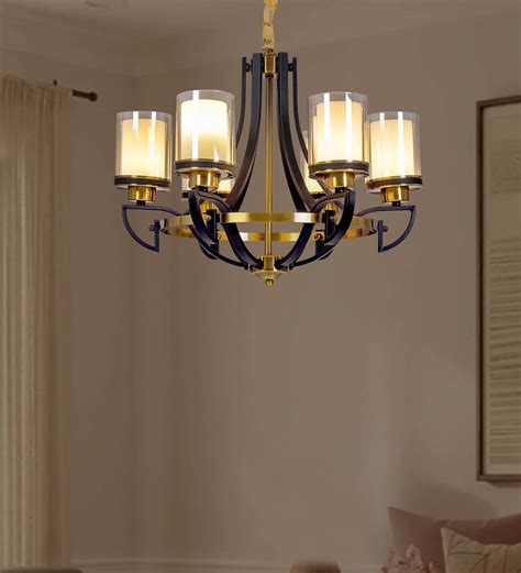 Buy Nelson Antique Brass Metal Glass Shaded Chandelier By Kapoor