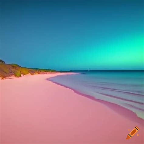 Vibrant Sunset At A Pink Sand Beach On Craiyon