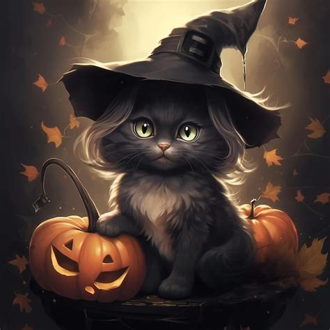 Premium AI Image | A cat in a witch hat