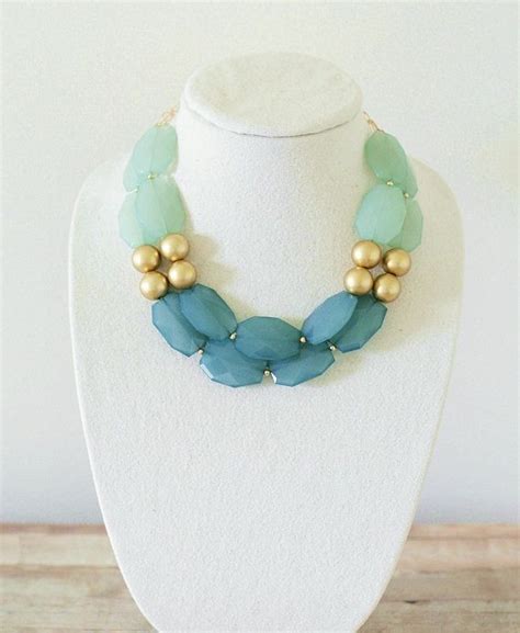 Mint And Teal Statement Necklace Mint Statement Necklace Chunky