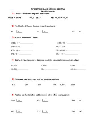 T Decimals I Operacions Exercicis Rep S Curs Pdf