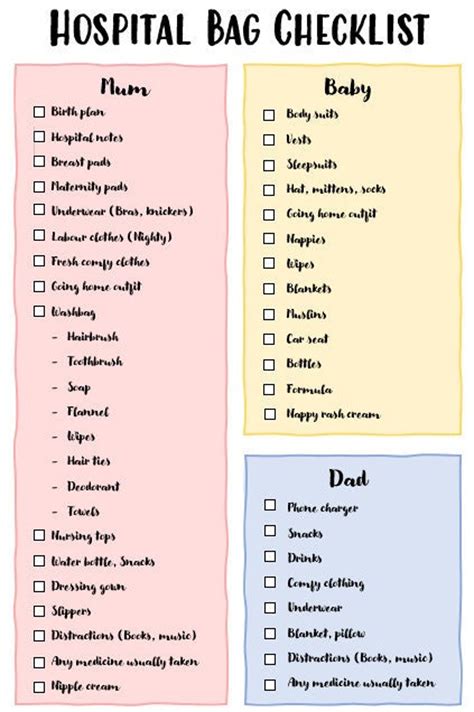 Maternity Hospital Bag Checklist Printable Word Document Etsy