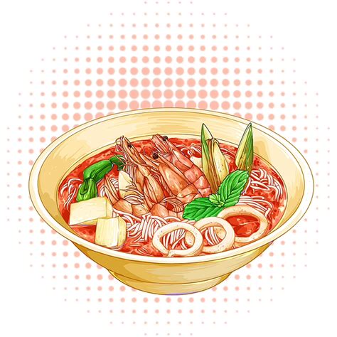 Ipad美食插画｜线稿风食物｜冬阴功汤 偶是煎bingo子 站酷zcool