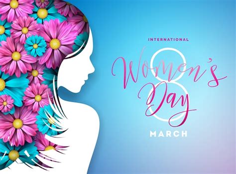 Dia Das Mulheres É Feriado - Design de cartão floral feliz do dia das mulheres. Ilustração feminina ...