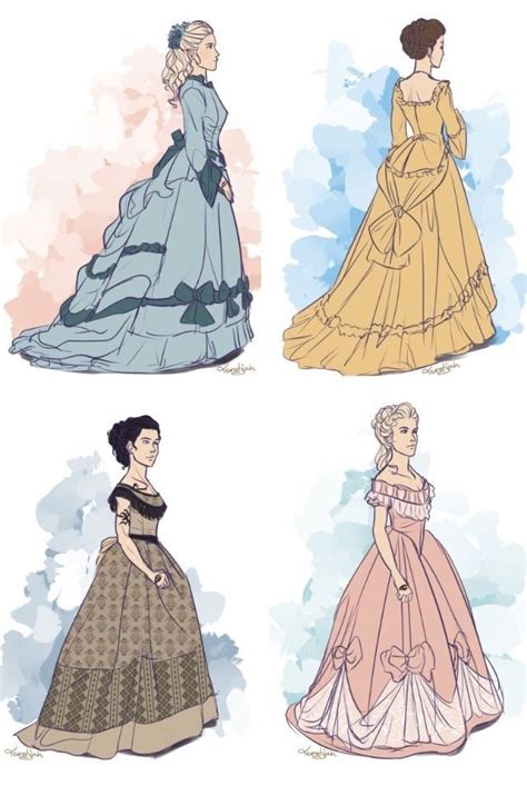 Four Dresses In Different Colors And Styles