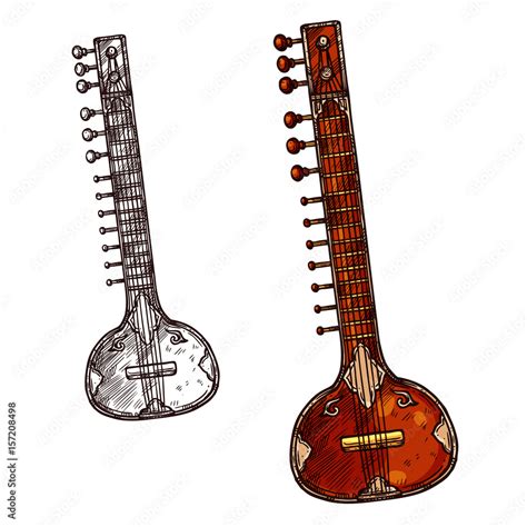 Sitar Instrument Drawing