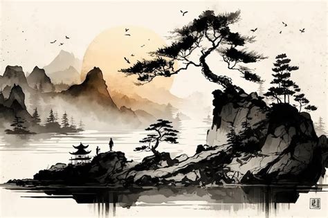 Premium Photo Ai Generated Chinese Ink Landscape Map