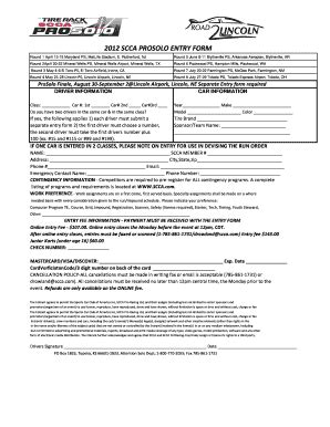 Fillable Online 2012 SCCA PROSOLO ENTRY FORM Racersites Fax Email