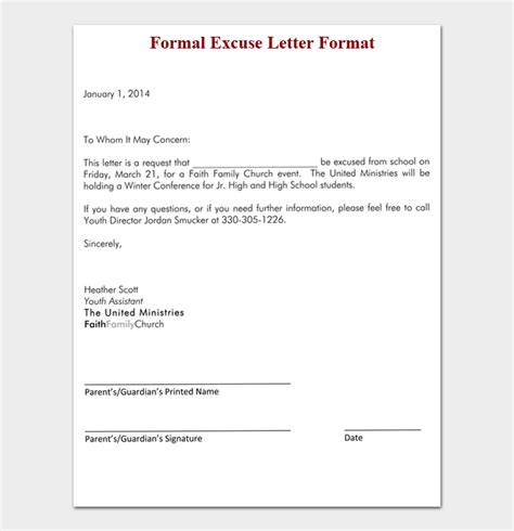 Formal Excuse Letters 10 FREE Samples Templates PurshoLOGY