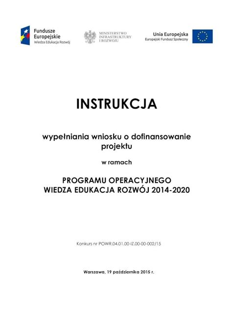 Pdf Za Cznik Nr Instrukcja Wype Niania Wniosku O Dofinansowanie