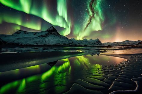 Premium AI Image Beautiful Northern Lights Landscape Aurora Borealis