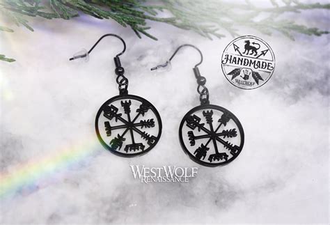 Viking Vegvisir wayfinder Symbol Earrings Black - Etsy