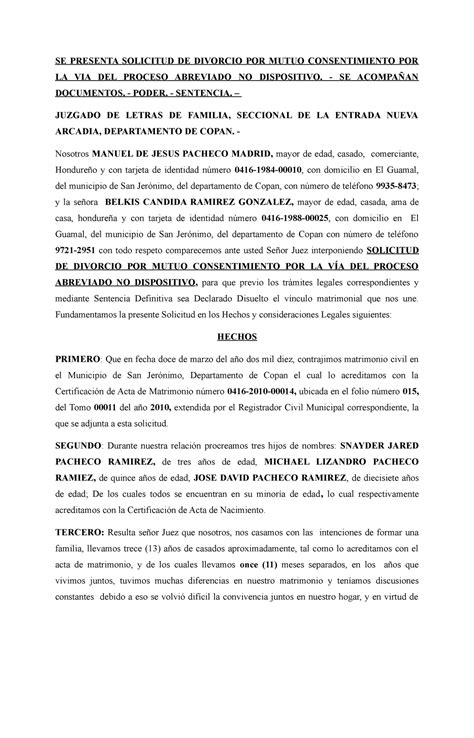 Divorcio Por Mutuo Belkis Se Presenta Solicitud De Divorcio Por Mutuo