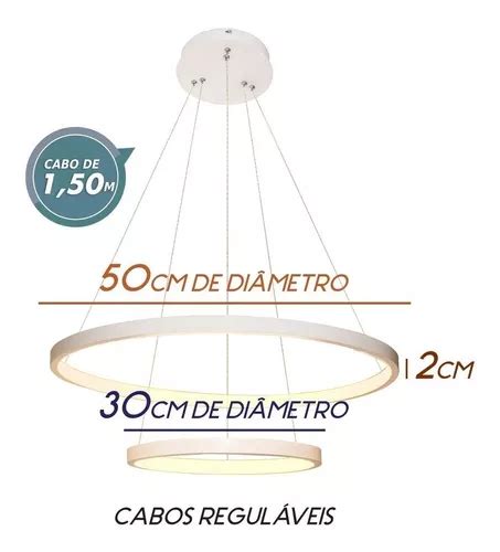 Lustre Pendente Moderno Anéis Led 40w 2 Arcos Branco St549 110V 220V