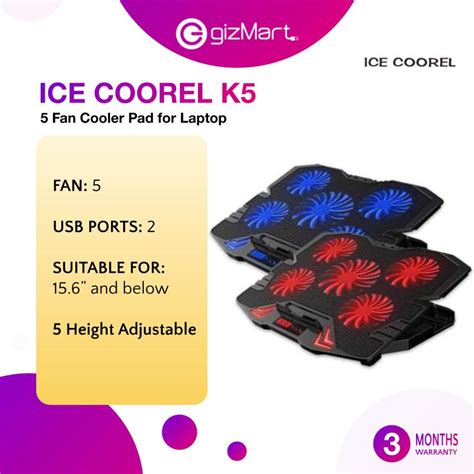 Ice Coorel K5 Laptop Coolerpad 5 Fan With Speed Control LCD Screen