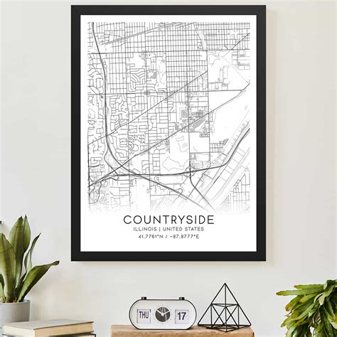 Countryside Illinois Map Poster, Modern Home Decor Wall Art Print - Custom Maps & Posters