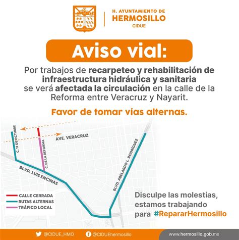 Policía Municipal De Hermosillo On Twitter Rt Cidue Hmo 🚨aviso Vial