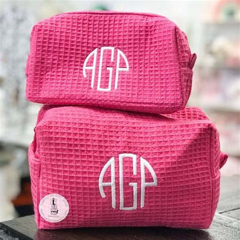 Monogrammed Waffle Weave Cosmetic Bag Bridesmaid Ts Etsy