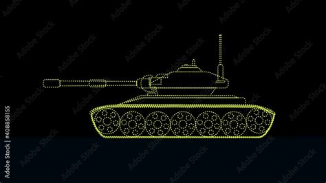 Side view of a tank driving on a road animation yellow dashed outline ...