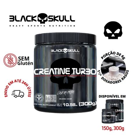 Kit 2X Creatine Turbo Suplemento Alimentar Black Skull 300g Caveira